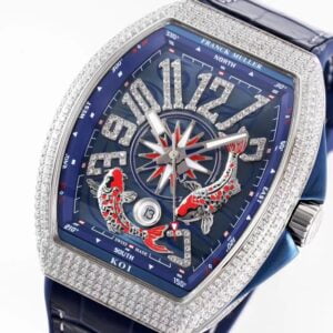 FRANCK MULLER V45 COPIES WATCHES BLUE DIAL KOI FISH RHINESTONE GEM ABF FACTORY 44MM 1 20210816122239919