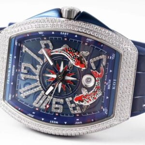 FRANCK MULLER V45 COPIES WATCHES BLUE DIAL KOI FISH RHINESTONE GEM ABF FACTORY 44MM 4 20210816122241164