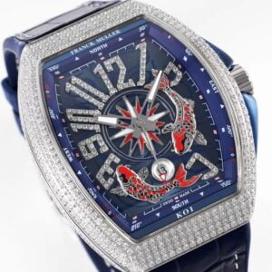 FRANCK MULLER V45 COPIES WATCHES BLUE DIAL KOI FISH RHINESTONE GEM ABF FACTORY 44MM 2 20210816122241919