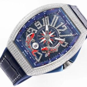 FRANCK MULLER V45 COPIES WATCHES BLUE DIAL KOI FISH RHINESTONE GEM ABF FACTORY 44MM 3 20210816122246935