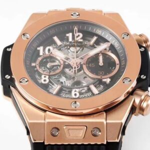 HUBLOT BIG BANG UNICO KING GOLD IMITATION WATCHES ROSE GOLD PLATE BLACK DIAL ZF FACTORY 44MM 4 ĐỒNG HỒ HUBLOT BIG BANG UNICO KING GOLD REP 11 DÂY CAO SU MÀU ĐEN ZF 44MM