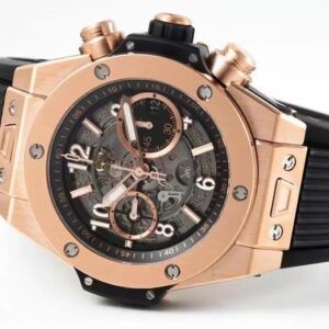 HUBLOT BIG BANG UNICO KING GOLD IMITATION WATCHES ROSE GOLD PLATE BLACK DIAL ZF FACTORY 44MM 5 ĐỒNG HỒ HUBLOT BIG BANG UNICO KING GOLD REP 11 DÂY CAO SU MÀU ĐEN ZF 44MM