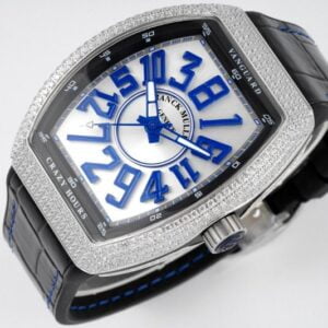 FRANCK MULLER VANGUARD V45 CRAZY HOURS REPLICA WATCHES RHINESTONE CASE BLUE HOURS 44MM 2 50deee99939ac4f 110