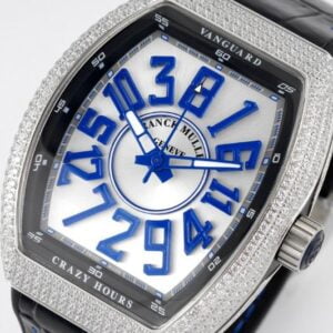 FRANCK MULLER VANGUARD V45 CRAZY HOURS REPLICA WATCHES RHINESTONE CASE BLUE HOURS 44MM 3 50deee99939ac4f 111