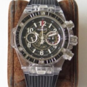 ĐỒNG HỒ HUBLOT BIG BANG 411.JX.1170.RX “TRONG SUỐT” DÂY ĐEN REPLICA 11 THỤY SỸ 45MM 8 Nha may HB kim cuong tuy chinh trong suot