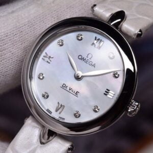 ĐỒNG HỒ NỮ OMEGA DE VILLE DÂY DA BÒ VỎ THÉP REPLICA 27,4MM 1 dong ho nu omega de ville day da bo vo thep replica 274mm 1