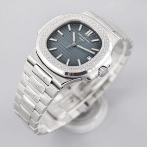 PATEK PHILIPPE NAUTILUS 5711/1A 010 RHINESTONE GEM BLUE DIAL LUXURY REPLICA WATCHES 40MM 2 dong ho patek philippe nautilus 5711 1a 010 kham kim cuong replica 40mm 2