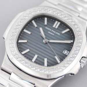 PATEK PHILIPPE NAUTILUS 5711/1A 010 RHINESTONE GEM BLUE DIAL LUXURY REPLICA WATCHES 40MM 4 dong ho patek philippe nautilus 5711 1a 010 kham kim cuong replica 40mm 5