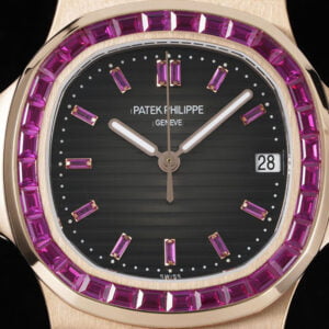 PATEK PHILIPPE NAUTILUS 5711 ROSE GOLD CASE RHINESTONE RUBY GEM COPIES WATCHES 40MM 1 dong ho patek philippe nautilus 5711 vang hong vien da ruby replica 40mm 1