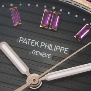 PATEK PHILIPPE NAUTILUS 5711 ROSE GOLD CASE RHINESTONE RUBY GEM COPIES WATCHES 40MM 3 dong ho patek philippe nautilus 5711 vang hong vien da ruby replica 40mm 3