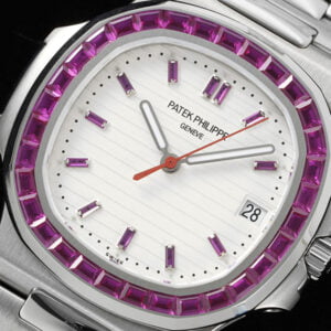 PATEK PHILIPPE NAUTILUS 5711 RHINESTONE RUBY GEM BEST REPLICA WATCHES 40MM 3 dong ho patek philippe nautilus 5711 vien da ruby hong replica 40mm 4
