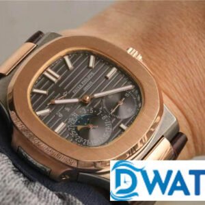 PATEK PHILIPPE NAUTILUS 5712 COPIES WATCHES ROSE GOLD CASE BROWN LEATHER STRAP BLACK DIAL PF 40MM 6 ĐỒNG HỒ NAM PATEK PHILIPPE NAUTILUS 5712 MẶT SỐ TRÒN DÂY DA FAKE 11 PF 40MM