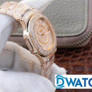 PATEK PHILIPPE NAUTILUS 7021G RHINESTONE ROSE GOLD CASE REPLICA WATCHES 37MM 2 ĐỒNG HỒ NAM PATEK PHILIPPE NAUTILUS 7021G ĐÍNH FULL ĐÁ VÀNG HỒNG 37MM