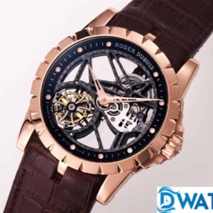 ROGER DUBUIS ROSE PLATED GOLD RDDBEX0260 FAKE 1:1 WATCH 45MM 3 ĐỒNG HỒ NAM ROGER DUBUIS MẶT TRÒN LỘ CƠ XUYÊN THẤU RDDBEX0260 45MM