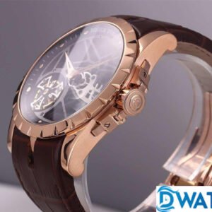 ROGER DUBUIS ROSE PLATED GOLD RDDBEX0260 FAKE 1:1 WATCH 45MM 2 ĐỒNG HỒ NAM ROGER DUBUIS MẶT TRÒN LỘ CƠ XUYÊN THẤU RDDBEX0260 45MM