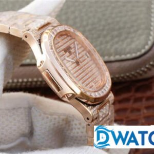 PATEK PHILIPPE NAUTILUS 5719/1R REPLICA WATCHES ROSE GOLD CASE RHINESTONE BAGUETTE FULL 40MM 2 ĐỒNG HỒ NAM PATEK PHILIPPE NAUTILUS 5719/1R REPLICA 11 ĐÍNH FULL ĐÁ 40MM