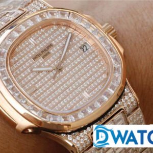 PATEK PHILIPPE NAUTILUS 5719/1R REPLICA WATCHES ROSE GOLD CASE RHINESTONE BAGUETTE FULL 40MM 6 ĐỒNG HỒ NAM PATEK PHILIPPE NAUTILUS 5719/1R REPLICA 11 ĐÍNH FULL ĐÁ 40MM