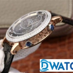 PATEK PHILIPPE GRAND COMPLICATIONS 6102 BLACK DIAL RHINESTONE CASE BLACK LEATHER STRAP 43MM 2 ĐỒNG HỒ NAM PATEK PHILIPPE GRAND COMPLICATIONS 6102 MẶT SỐ ĐEN ĐÍNH ĐÁ 43MM