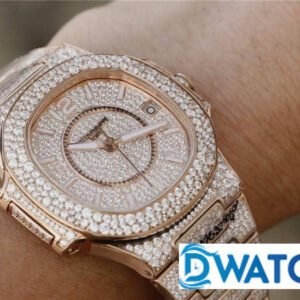 PATEK PHILIPPE NAUTILUS 7021G RHINESTONE ROSE GOLD CASE REPLICA WATCHES 37MM 6 ĐỒNG HỒ NAM PATEK PHILIPPE NAUTILUS 7021G ĐÍNH FULL ĐÁ VÀNG HỒNG 37MM