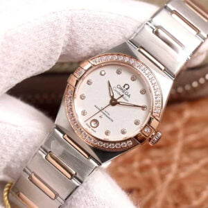 ĐỒNG HỒ NỮ OMEGA CONSTELLATION MẶT TRẮNG VIỀN ĐÁ REPLICA 29MM 1 dong ho nu omega constellation mat trang vien da replica 29mm 2