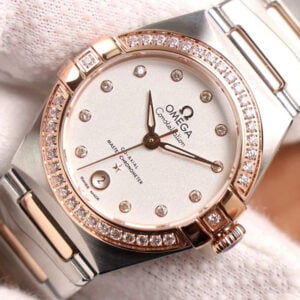 ĐỒNG HỒ NỮ OMEGA CONSTELLATION MẶT TRẮNG VIỀN ĐÁ REPLICA 29MM 2 dong ho nu omega constellation mat trang vien da replica 29mm 3