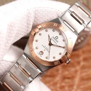 ĐỒNG HỒ NỮ OMEGA CONSTELLATION MẶT TRẮNG VIỀN HỒNG REPLICA 29MM 1 dong ho nu omega constellation mat trang vien hong replica 29mm 2