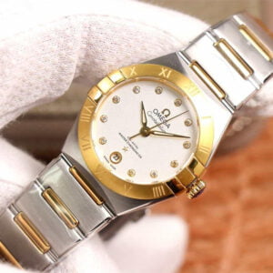 ĐỒNG HỒ NỮ OMEGA CONSTELLATION MẶT TRẮNG VIỀN TRƠN REPLICA 29MM 1 dong ho nu omega constellation mat trang vien tron replica 29mm 2
