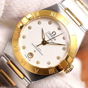 ĐỒNG HỒ NỮ OMEGA CONSTELLATION MẶT TRẮNG VIỀN TRƠN REPLICA 29MM 2 dong ho nu omega constellation mat trang vien tron replica 29mm 3