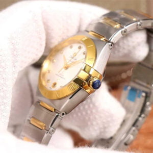 ĐỒNG HỒ NỮ OMEGA CONSTELLATION MẶT TRẮNG VIỀN TRƠN REPLICA 29MM 3 dong ho nu omega constellation mat trang vien tron replica 29mm 4