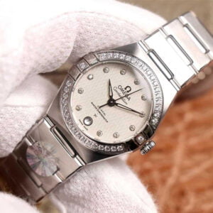 ĐỒNG HỒ NỮ OMEGA CONSTELLATION VIỀN ĐÁ DÂY THÉP REPLICA 29MM 2 dong ho nu omega constellation vien da day thep replica 29mm 2