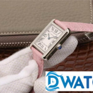 CARTIER TANK REPLICA WATCHES STAINLESS STEEL PINK LEATHER STRAP 33X27MM 2 ĐỒNG HỒ NỮ CARTIER TANK MẶT SỐ TRẮNG DÂY DA FAKE CAO CẤP 33X27MM