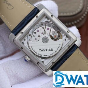 CARTIER TANK ANDY LAU REPLICA WATCHES BLUE DIAL RHINESTONE CASE LEATHER STRAP 34X44MM 4 ĐỒNG HỒ NỮ CARTIER