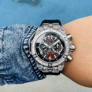 HUBLOT BIG BANG UNICO CHRONOGRAPH IMITATION WATCHES CRYSTAL CASE RHINESTONE BAGUETTE BEZEL BLACK RUBBER STRAP 45MM 6 ĐỒNG HỒ NAM MÁY CƠ ĐÍNH ĐÁ HUBLOT BIG BANG CHRONOGRAPH REPLICA 1:1 CAO CẤP 45MM