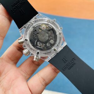 HUBLOT BIG BANG UNICO CHRONOGRAPH IMITATION WATCHES CRYSTAL CASE RHINESTONE BAGUETTE BEZEL BLACK RUBBER STRAP 45MM 5 ĐỒNG HỒ NAM MÁY CƠ ĐÍNH ĐÁ HUBLOT BIG BANG CHRONOGRAPH REPLICA 1:1 CAO CẤP 45MM