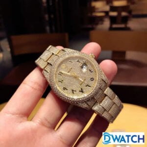 ROLEX DATEJUST COPIES WATCHES ROSE GOLD RHINESTONE FULL GEM AUTOMATIC 41MM 1 ĐỒNG HỒ CƠ NAM ĐÍNH ĐÁ DÂY KIM LOẠI ROLEX DATEJUST REPLICA 1:1 CAO CẤP 41MM