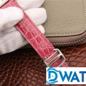 CARTIER TANK REPLICA WATCH STAINLESS STEEL PINK LEATHER STRAP 33X27MM 5 ĐỒNG HỒ NỮ CARTIER TANK MẶT SỐ TRẮNG VIỀN TRƠN FAKE CAO CẤP 33X27MM
