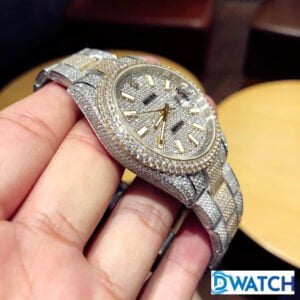 ROLEX DATEJUST REPLICA WATCHES TWO TONES RHINESTONE FULL GEM AUTOMATIC INDEX HOURS 41MM 3 ĐỒNG HỒ ROLEX DATEJUST NAM MÁY CƠ ĐÍNH FULL ĐÁ DÂY KIM LOẠI REPLICA 1:1 CAO CẤP 41MM