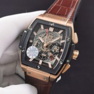 HUBLOT SPIRIT OF BIG BANG KING GOLD CHRONOGRAPH REPLICA WATCHES ROSE GOLD PLATE BROWN RUBBER STRAP 42MM 2 ĐỒNG HỒ NAM MÁY CƠ 6 KIM HUBLOT SPIRIT OF BIG BANG CHRONOGRAPH REP 1:1 42MM
