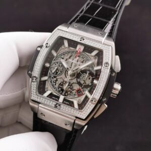 HUBLOT SPIRIT OF BIG BANG CHRONOGRAPH HIGH END WATCH REPLICAS RHINESTONE BEZEL BLACK RUBBER STRAP 42MM 2 ĐỒNG HỒ CƠ NAM ĐÍNH ĐÁ HUBLOT SPIRIT OF BIG BANG CHRONOGRAPH FAKE CAO CẤP 42MM