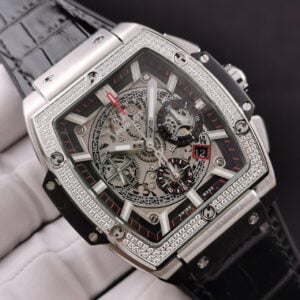 HUBLOT SPIRIT OF BIG BANG CHRONOGRAPH HIGH END WATCH REPLICAS RHINESTONE BEZEL BLACK RUBBER STRAP 42MM 3 ĐỒNG HỒ CƠ NAM ĐÍNH ĐÁ HUBLOT SPIRIT OF BIG BANG CHRONOGRAPH FAKE CAO CẤP 42MM