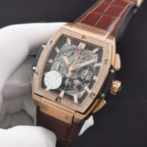 HUBLOT SPIRIT OF BIG BANG CHRONOGRAPH KING GOLD LUXURY FAKE WATCHES RHINESTONE BEZEL ROSE GOLD PLATE 42MM 2 ĐỒNG HỒ HUBLOT SPIRIT OF BIG BANG CHRONOGRAPH KING GOLD ĐÍNH ĐÁ REPLICA 1:1 42MM