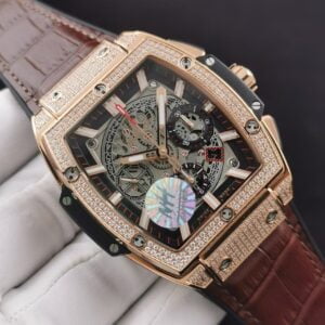 HUBLOT SPIRIT OF BIG BANG CHRONOGRAPH KING GOLD BEST REPLICA WATCHES ROSE GOLD PLATE RHINESTONE CASE 42MM 3 ĐỒNG HỒ CƠ NAM ĐÍNH FULL ĐÁ HUBLOT SPIRIT OF BIG BANG CHRONOGRAPH KIG GOLD REP 1:1 42MM