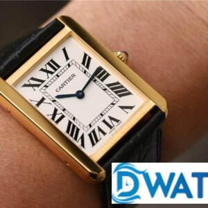 CARTIER TANK REPLICA WATCHES GOLD PLATE CASE LEATHER STRAP 33X27MM 6 ĐỒNG HỒ NỮ CARTIER TANK MẶT SỐ TRẮNG CÓC SỐ LA MÃ FAKE CAO CẤP 33X27MM