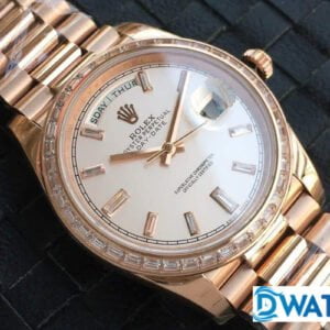 ĐỒNG HỒ NAM ROLEX DAY-DATE MÁY CƠ ĐÍNH ĐÁ ROSE GOLD FAKE CAO CẤP 40MM 2 ĐỒNG HỒ ROLEX DAY-DATE NAM MÁY CƠ ĐÍNH ĐÁ MÀU ROSE GOLD REPLICA 1:1 CAO CẤP 40MM