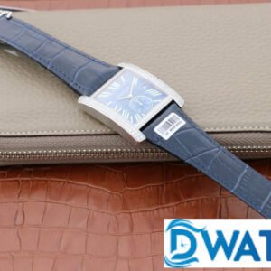 CARTIER TANK ANDY LAU REPLICA WATCHES BLUE DIAL RHINESTONE CASE LEATHER STRAP 34X44MM 6 ĐỒNG HỒ NỮ CARTIER