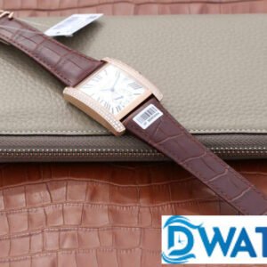 CARTIER TANK ANDY LAU LUXURY REPLICA WATCHES RHINESTONE ROSE GOLD PLATE WHITE DIAL LEATHER STRAP 34X44MM 6 ĐỒNG HỒ NỮ CARTIER