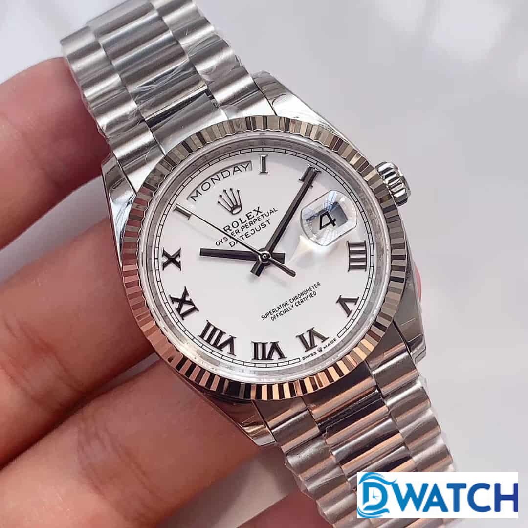 ĐỒNG HỒ CƠ NAM DÂY KIM LOẠI CỌC SỐ LA MÃ ROLEX DAY-DATE REPLICA 1:1 CAO CẤP 36MM ĐỒNG HỒ CƠ NAM DÂY KIM LOẠI CỌC SỐ LA MÃ ROLEX DAY-DATE REPLICA 1:1 CAO CẤP 36MM