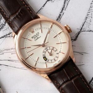 ĐỒNG HỒ NAM ROLEX CELLINI MÁY CƠ DÂY DA NÂU FAKE CAO CẤP KZ 39MM 1 ĐỒNG HỒ ROLEX CELLINI NAM MÁY CƠ DÂY DA NÂU MÀU ROSE GOLD REPLICA 1:1 39MM