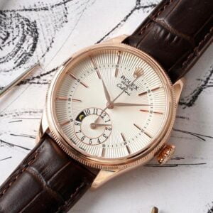 ĐỒNG HỒ NAM ROLEX CELLINI MÁY CƠ DÂY DA NÂU FAKE CAO CẤP KZ 39MM 2 ĐỒNG HỒ ROLEX CELLINI NAM MÁY CƠ DÂY DA NÂU MÀU ROSE GOLD REPLICA 1:1 39MM