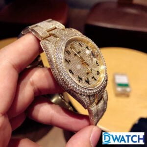 ROLEX DATEJUST COPIES WATCHES ROSE GOLD RHINESTONE FULL GEM AUTOMATIC 41MM 4 ĐỒNG HỒ CƠ NAM ĐÍNH ĐÁ DÂY KIM LOẠI ROLEX DATEJUST REPLICA 1:1 CAO CẤP 41MM